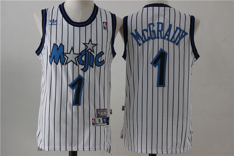 Men Orlando Magic #1 McGrady White Stripe Throwback NBA Jersey->orlando magic->NBA Jersey